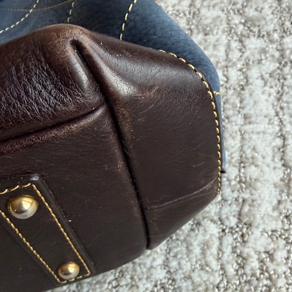 Dooney and Bourke Denim Color & Brown Leather Quilted Bag with Heart Accents - Picture 15 of 16